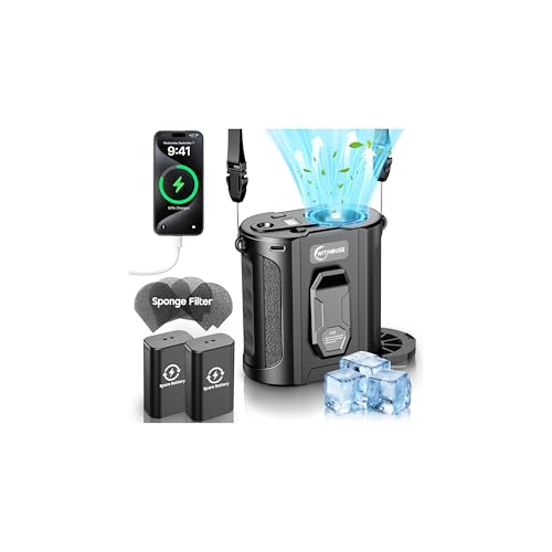 [Dual Battery] Next-Gen AI Portable Waist Fan Clip On 24000mAh, MAX 80H Runtime, 17000RPM Powerful 5 Speeds, Rechargeable Belt Fan with Filter Flashlight, Shirt Fans for Men Outdoors Travel - Black