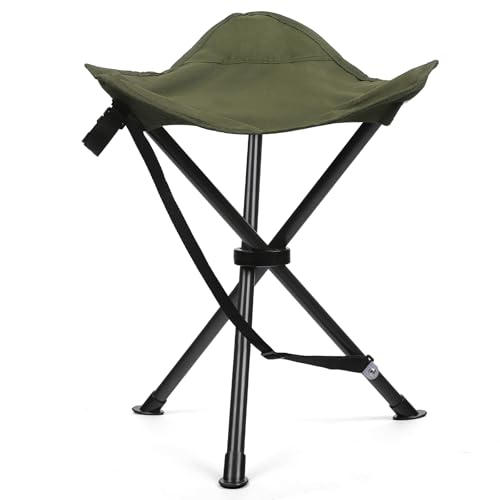 18" Folding Tripod Stool for Adults Heavy Duty, Lightweight Portable Three Leg Tall Camping Stool, Collapsible Backpacking Tripod Seat Chair for Fishing Hunting, Support 225 lbs, Green - color: Army Green