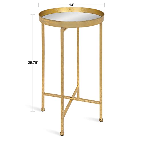 Kate and Laurel Celia Round Metal Foldable Accent Table with Mirror Tray Top, Gold - color: Gold/Mirror