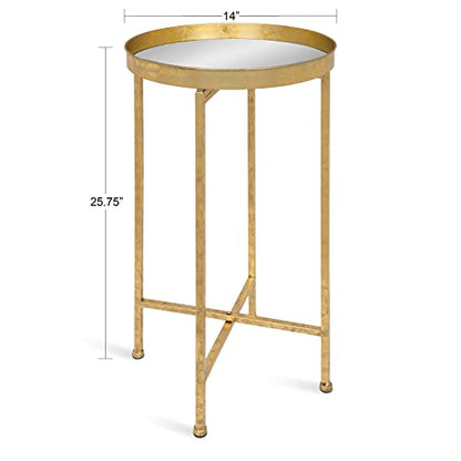 Kate and Laurel Celia Round Metal Foldable Accent Table with Mirror Tray Top, Gold - color: Gold/Mirror