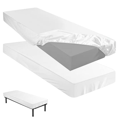 Baderke 75" x 31"x 9'' Cot Sheet (Sheet Only) Compatible with Narrow Twin Mattress Camp Bunk Beds RVs Microfiber Sheet for Bunk Guest Beds Army Cots Trifold Mattress(White,2 Pack) - color: White