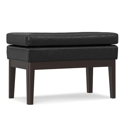 SIMPLIHOME Carlson Small Ottoman Bench - 27 inch Wide Upholstered Woven Fabric Rectangle Ottoman in Distressed Black, Mid Century Modern Bench for Bedroom or Living Room with Padded Seat - color: Distressed Black, style: Small Ottoman Bench