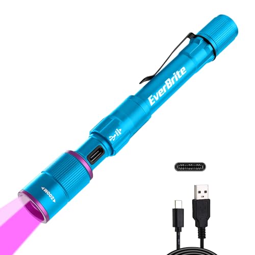 EverBrite Rechargeable Pen Flashlight with UV Light and White Light, 395nm Black Flashlight with Clip, Zoomable 4 Modes with Memory, USB C Cable, for Camping, Emergency, Pet Urine Detection,Blue - color: Blue