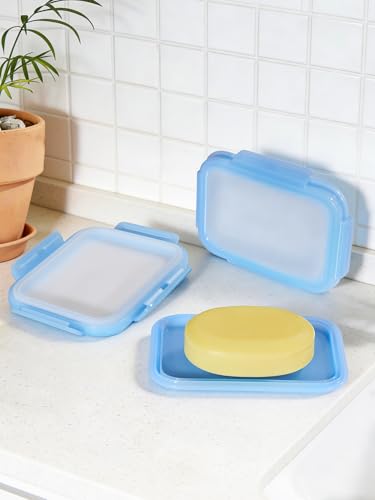 Travel Soap Case, Leakproof Silicone Bar Soap Travel Case, 4.7 * 3inches Compact Portable Holder Container for Traveling, Gym, Camping, Shower (Blue) - color: Blue