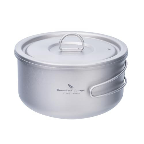Boundless Voyage Titanium Pot Multifunctional Cooker Ultralight Camping Pot with Handle & Lid Outdoor Open Fire Cookware for Backpacking, Hiking, Bushcraft Cooking Ti2041C