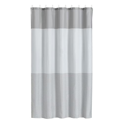 Polyester RV Shower Curtain, Fluorine-Free Waterproof, Taupe Horizontal Stripes, 10 Metal Grommets, 12 Hooks Included, 54x69 Inch for Camper Small Bathroom