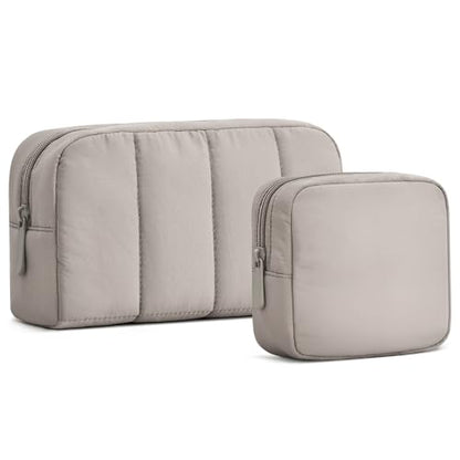 oscaurt 2 Pcs Makeup Bag Travel Toiletry Bag for Women Puffy Padded Cosmetic Pouch Purse Wide-open Makeup Organizer Case Travel Essentials - color: Camel-Set