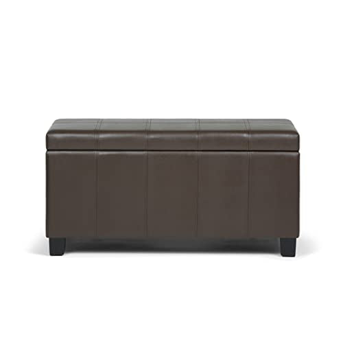 SIMPLIHOME Dover Storage Ottoman Bench - 36 inch Wide Upholstered Vegan Leather Rectangular Lift-Top Ottoman in Chocolate Brown, Contemporary Bench for Living Room with Safety Hinges - color: Chocolate Brown