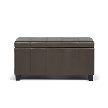 SIMPLIHOME Dover Storage Ottoman Bench - 36 inch Wide Upholstered Vegan Leather Rectangular Lift-Top Ottoman in Chocolate Brown, Contemporary Bench for Living Room with Safety Hinges - color: Chocolate Brown