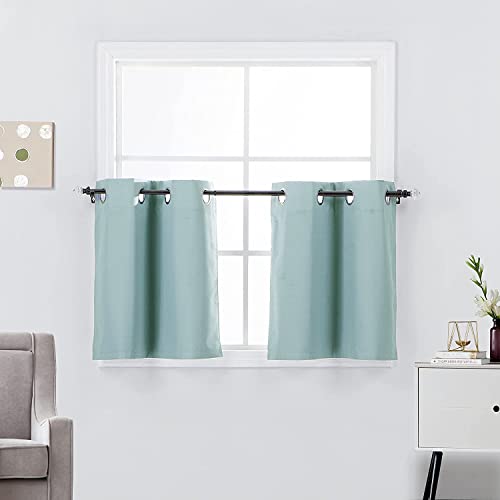 Diamond Home Linens 2 Short Panels 100% Blackout Window Treatments Tier Curtains 24 inch Length with Grommets for Kitchen Decor, Basement, Bathroom or Any Small Window, Slate Blue - color: Slate Blue, size: 27"W x 24"L (Pack of 2)