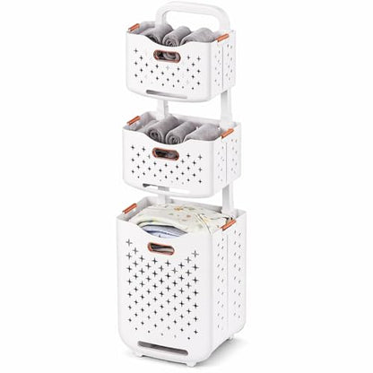 Collapsible Laundry Basket Organizer, 3-Tier Foldable Laundry Sorter with Wheels & Wall Mount, Space-Saving Slim Laundry Hamper with Removable Bins,100L Capacity for Bathroom, Dorm & Small Spaces - size: 3-Tier