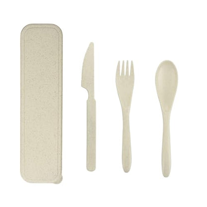 Wheat Straw Utensils Set with Case, Reusable Travel Cutlery Set with Spoon Fork Knife, BPA-Free Portable Flatware for Camping, Hiking & Picnic (Beige) - color: Beige