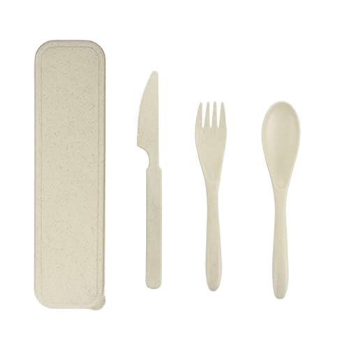 Wheat Straw Utensils Set with Case, Reusable Travel Cutlery Set with Spoon Fork Knife, BPA-Free Portable Flatware for Camping, Hiking & Picnic (Beige) - color: Beige