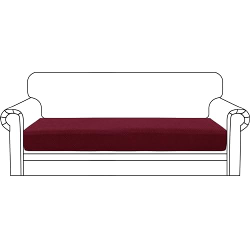 ZNSAYOTX Stretch Cushion Covers Sofa Cushion Couch Seat Covers Slipcovers Soft Replacement Unique Pattern Furniture Protector with Elastic Bottom (Wine Red, 1 Pc 3-Seat Cushion Cover) - color: Wine Red, size: 1 Cushion Sofa