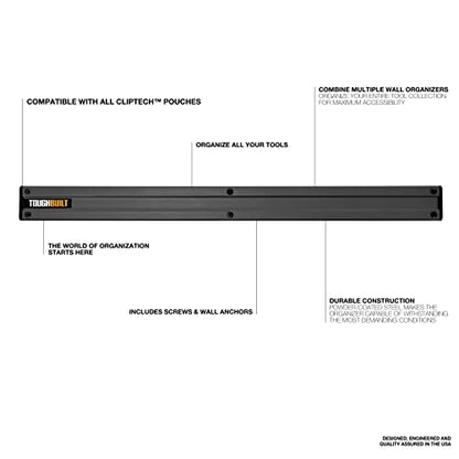 ToughBuilt – 24" Wall Organizer, Heavy-Duty Steel Wall Rail for Tool & Pouch Storage, Perfect for Garage, Shop & Jobsite (TB-53)