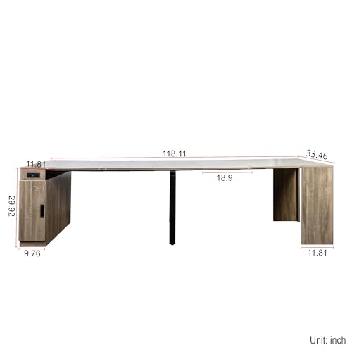 24"-118" Extendable Dining Table with Storage for 2-12 People, Modern Space-Saving Extra Long Wood Folding Table with USB & AC Outlets, Multifunctional Conference Meeting Table, Oak - color: Oak, style: 24" - 118.5" (2-12 People)
