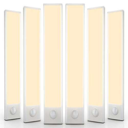 6 Pack Under Cabinet Lighting Wireless, 68 LED Rechargeable Battery Motion Sensor Light Indoor, Stick On Magnetic Closet Lights, Under Counter Lights for Kitchen, Stairs, Warm 16 in - color: Warm White Light, size: 16 inch
