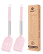 Pack of 2 Silicone Solid Turner, Non Stick Slotted Kitchen Spatulas, High Heat Resistant BPA Free Cooking Utensils, Ideal Cookware for Fish, Eggs, Pancakes(Pink) - color: Pink