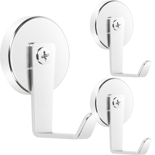 Neosmuk Magnetic Hooks,170lb Heavy Duty Magnet Wreath Hanger,Steel-Tube Base,No-Drill Door Hook, L-Cruise Cabin Door Hook,Silver,3 Pack - color: Silver, size: 3P