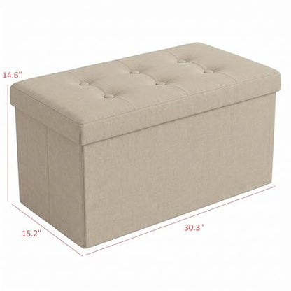 HOME DESIGN Florence 30" Upholstered Folding Storage Bench, Tufted Top, Space-Saving Storage, Beige Linen Fabric - color: Beige Linen