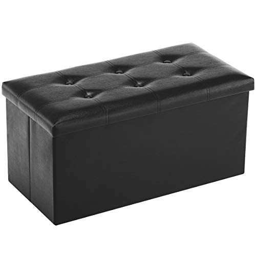 Youdesure 30 Inch Folding Storage Ottoman, Faux Leather Storage Ottoman Bench with Padded Seat, Storage Foot Rest Supports Up to 350 lbs for Living Room, Bedroom, Hallway, Black - color: Black
