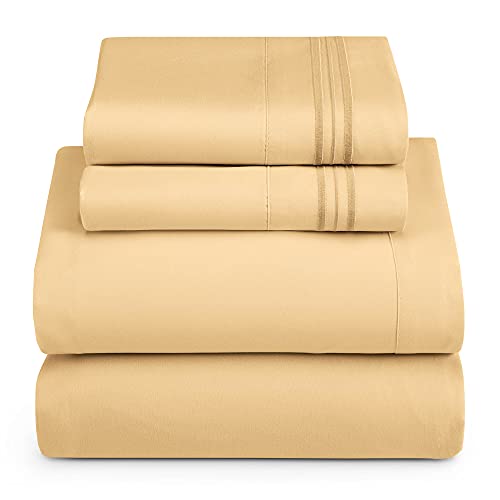 Hearth & Harbor Twin Size Sheets - 3 Piece Bed Sheet Set, Hotel Luxury Double Brushed Bed Sheets - Extra Soft Bedding Sheets & Pillowcases, Twin, Camel Gold - color: Camel Gold, size: Twin