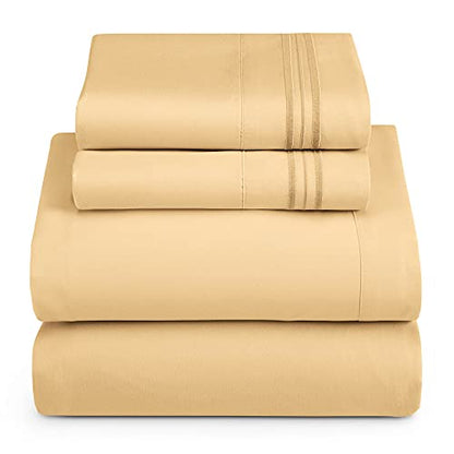 Hearth & Harbor Twin Size Sheets - 3 Piece Bed Sheet Set, Hotel Luxury Double Brushed Bed Sheets - Extra Soft Bedding Sheets & Pillowcases, Twin, Camel Gold - color: Camel Gold, size: Twin