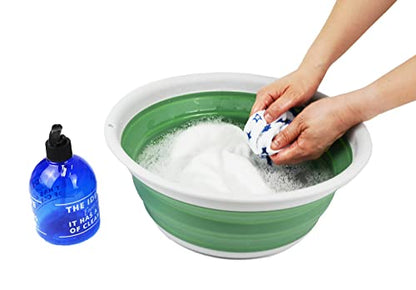 SAMMART 7.5L (1.98 Gallon) Collapsible Tub - Foldable Dish Tub - Portable Washing Basin - Space Saving Plastic Washtub (Light Grey/Dark Sea Green)