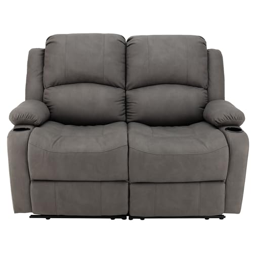 Camper Comfort 58" Wall Hugger Reclining Theater Seats | Double Recliner Sofa | RV Couch | Theater Seating | Furniture (Powered, Slate) - color: Slate, style: Powered