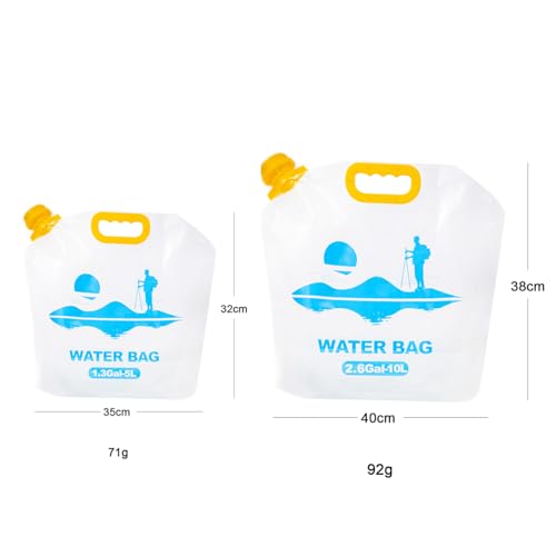 Collapsible Emergency Water Container Bag,WaterStorageCube,Flat Folding,BPA Free Food Grade,Clear Plastic Storage Jug for Camping Hiking Backpack,No-Leak Freezable,Water Bottle 2.6 Gallon/2pcs - size: 332.8 Ounces