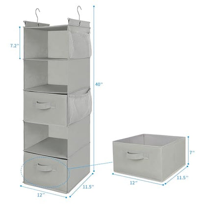 MAX Houser 5 Tier Shelf Hanging Closet Organizer, Cloth Hanging Shelf with 2 Sturdy Hooks for Storage, Foldable (Light Grey-D2) - color: Lightgrey-1