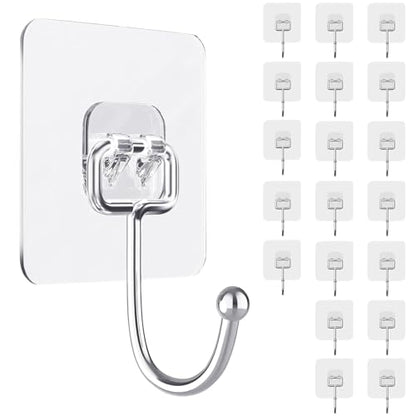 20 PCS Heavy Duty Adhesive Hooks, 33 lb Load - Bearing, Waterproof & Reusable, Ideal for Kitchen, Bathroom, Office & Home Organization - color: Transparent 20PCS