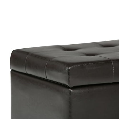 SIMPLIHOME Cosmopolitan Storage Ottoman - 34 inch Wide Upholstered Vegan Leather Rectangle Storage Ottoman Bench in Tanners Brown, Transitional Tufted Ottoman for Living Room with Lift-Up Lid - color: Tanners Brown