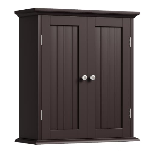 ChooChoo Bathroom Wall Cabinet, Over The Toilet Space Saver Storage Cabinet, Medicine Cabinet with 2 Door and Adjustable Shelves, Cupboard - color: Espresso, size: 8.8"D x 21.1"W x 24"H