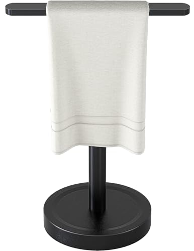 Heavy Duty Hand Towel Holder Stand, Stainless Steel Hand Towel Holder Rack for Bathroom Countertop, Weighted Base T-Shape Free Standing Towel Bar for Bathroom Kitchen Vanity Countertop, Matte Black - size: T-Shape