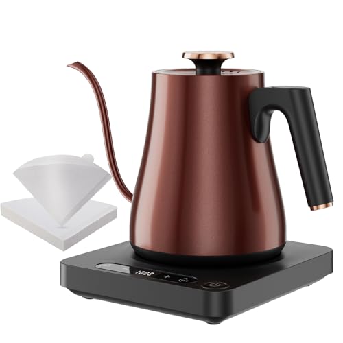 Gooseneck Electric Kettle 1.0L, 1000W, Pour Over, Vintage Copper | 104-212°F Temp Control, LED Display, Keep Warm, 304 SS, BPA-Free, For Pour Over & Tea - color: Copper