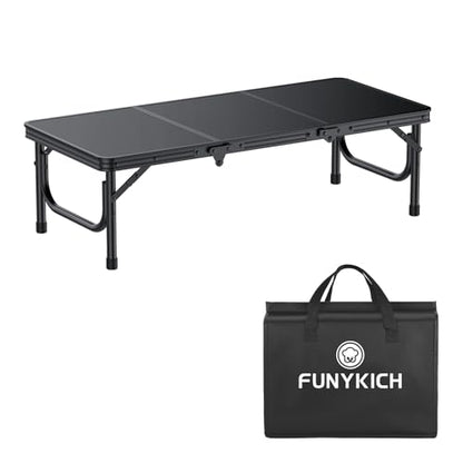 FUNYKICH 3ft Low Folding Camping Table with Carry Bag, 34.2'' Lx15.7'' W Portable Picnic Tables, Lightweight Thicker Aluminum Beach Table with Carry Handle for Beach, Camping, Picnic, Black - color: Black