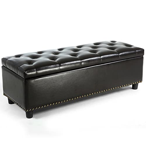 BELLEZE Storage Ottoman, Tufted Ottoman with Close Hinge, Foot Rest for Living Room (Dark Brown, 47 inch) - color: Dark Brown, size: 1