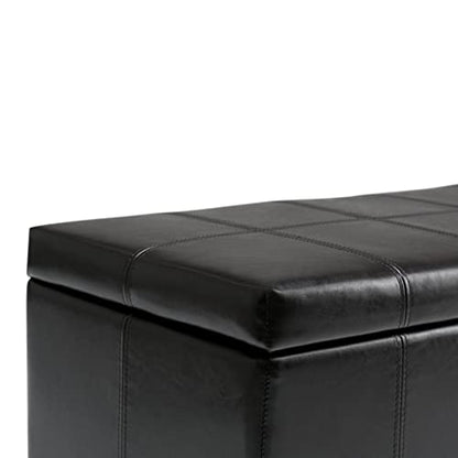 SIMPLIHOME Dover Storage Ottoman Bench - 36 inch Wide Upholstered Vegan Leather Rectangular Lift-Top Ottoman in Midnight Black, Contemporary Bench for Living Room with Safety Hinges - color: Midnight Black
