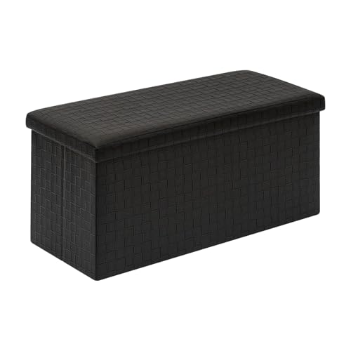 B FSOBEIIALEO Folding Storage Ottoman, Faux Leather Footrest Seat Long Bench Chest, Black 30"x15"x15" - color: Black, size: Large