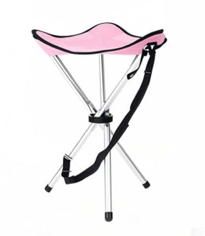 Folding Camping Stool,16.5" Folding Camping Chairs,Portable Tripod Seat,Outdoor Travel Tall Chair for Camping Walking Hunting Hiking Fishing Mountaineering Picnic Beach BBQ Garden Lawn(Pink) - color: Pink