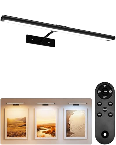 EZVALO Picture Light for Wall, 4800mAh 16'' Rechargeable Wireless IR Remote Built in Battery Lights for Painting, Dimmable Magnetic LED Art Display Light, Colors Temperatures, for Gallery, Living Room - color: Black, size: 16inch