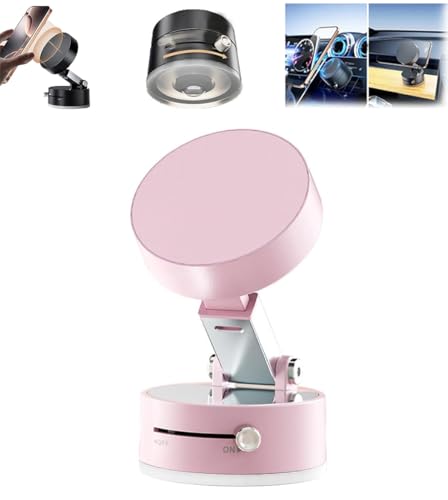 Oudvaker Foldable Magnetic Vacuum Phone Holder, 360° Electric Suction Car Mount, Double-Sided Swivel Stand for Car, Mirror, Gym, Kitchen, Hands-Free Portable Phone Holder (Pink) - color: Pink
