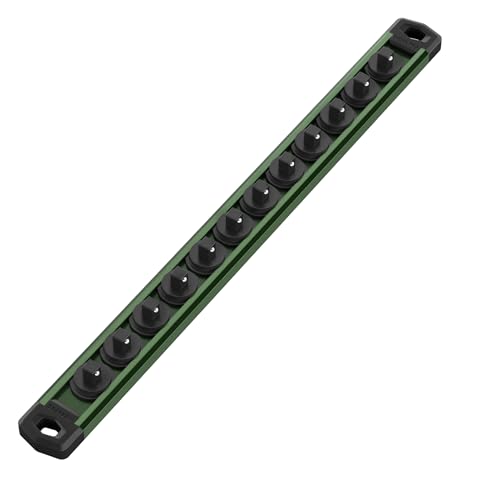 WORKPRO Magnetic Socket Organizer, 1/4-Inch Drive Aluminum Alloy Socket Rail, Heavy Duty Socket Holder, Socket Rack Kit 1/4-Inch x 12 Clips Green (Socket not Included) - color: Green, size: 1/4" DR