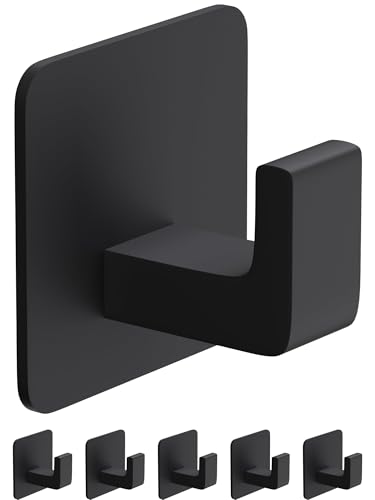 GWAAZXGZ Square Self Adhesive Towel Hooks - 6 Pack Matte Black Metal Hooks, Right-Angle Design for Towels, Robes & Hats, Organize Bathroom, Kitchen, Entryway, Doors, Cabinets on Smooth Surfaces - color: Black, size: 6 Pack