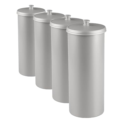 iDesign Freestanding Bathroom Toilet Paper Storage Holder with Lid for 3 Extra Rolls, Silver (Pack of 4) - color: Silver, size: Pack of 4, style: Lid with Handle