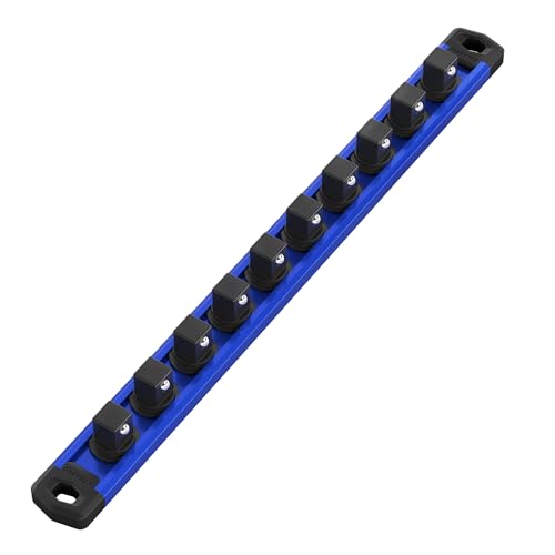 WORKPRO Magnetic Socket Organizer, 1/2-Inch Drive Aluminum Alloy Socket Rail, Heavy Duty Socket Holder, Socket Rack Kit 1/2-Inch x 10 Clips (Blue) - color: Blue, size: 1/2" DR