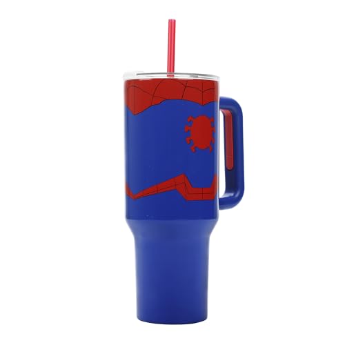 Bioworld Marvel Spider-Man Costume 40 Oz Stainless Steel Tumbler With Handle-OSFA - color: Spider-Man Costume Blue