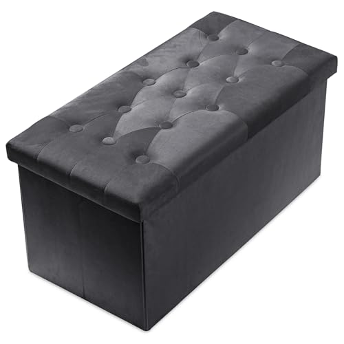 PRANDOM Extra Large Ottoman with Storage [1-Pack] Velvet Folding Small Square Foot Stool with Lid for Living Room Bedroom Coffee Table Dorm Dark Grey 30.5x15x15 inches - color: Dark Grey, size: 30"D x 15"W x 15"H