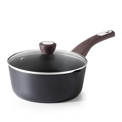 SENSARTE Nonstick Sauce Pan with Lid, 3.0 Quart Saucepan with Double Spout, Multipurpose Large Cooking Pot, Non toxic Kitchen Sauce Pot, Non stick Saucier Pan, Induction Comptable, PFOA Free - color: Classic Black, size: 3.0 Quarts